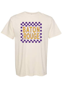 Summit Sportswear Baton Rouge Womens Ivory Checkered Wordmark Short Sleeve T-Shirt