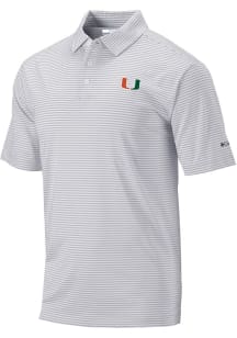 Columbia Miami Hurricanes Mens Grey Heat Seal Omni Wick Club Invite Short Sleeve Polo