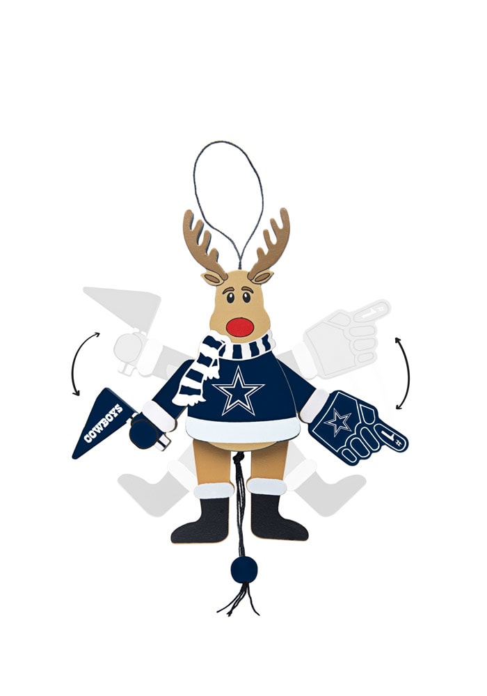 Dallas Cowboys Wooden Cheering Reindeer Ornament