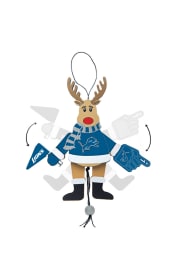 Detroit Lions Wooden Cheering Reindeer Ornament