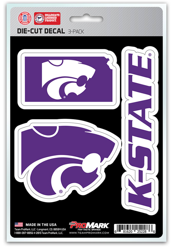 Sports Licensing Solutions K-State Wildcats 5x7 inch 3 Pack Die Cut Auto Decal - Purple