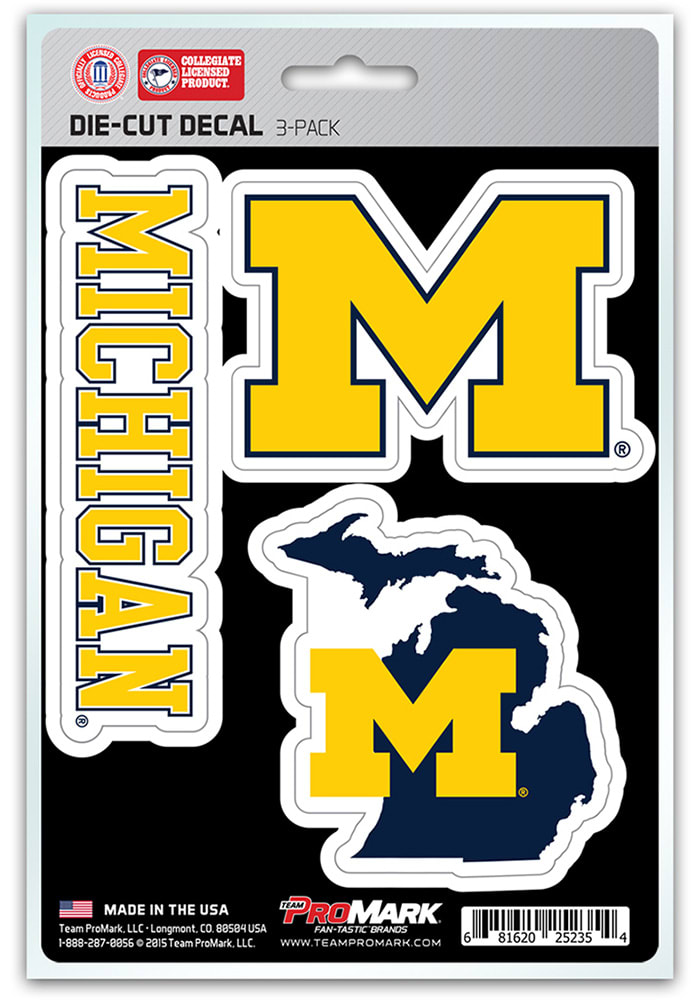 Sports Licensing Solutions Michigan Wolverines 5x7 inch 3 Pack Die Cut Auto Decal - Navy Blue