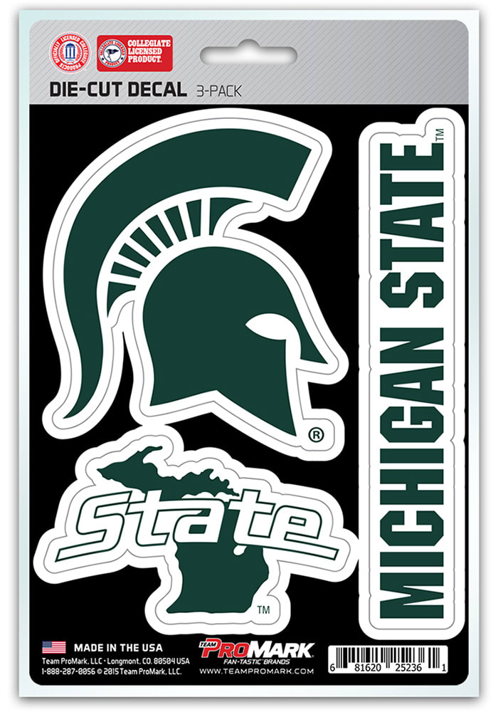 Sports Licensing Solutions Michigan State Spartans 5x7 inch 3 Pack Die Cut Auto Decal - Green