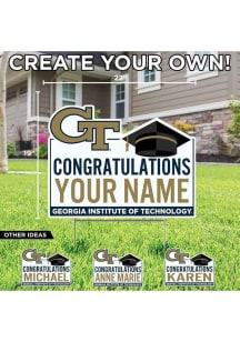 GA Tech Yellow Jackets Personalized Congratulations Grad Yard Sign - White