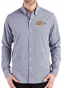 Cutter and Buck Pepperdine Waves Mens Navy Blue Gingham LS Woven Long Sleeve Dress Shirt