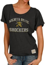 Original Retro Brand Wichita State Shockers Juniors Black Relaxed Dolman Scoop T-Shirt
