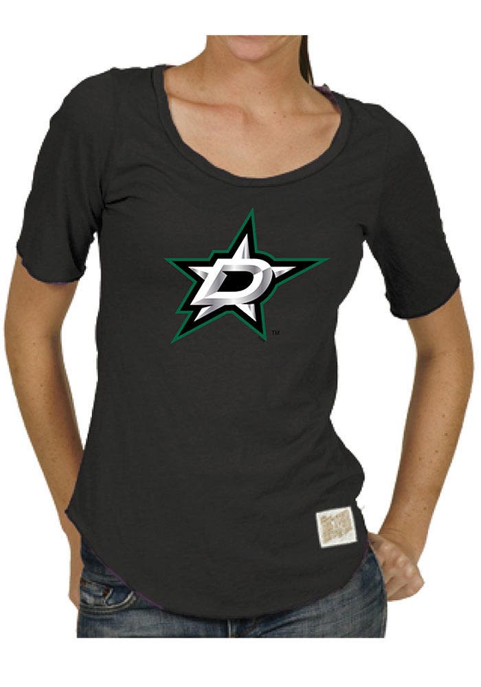Original Retro Brand Dallas Stars Womens Black Rounded Bottom Scoop T-Shirt