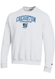 Champion Creighton Bluejays Mens White Grandma Script Powerblend Long Sleeve Crew Sweatshirt