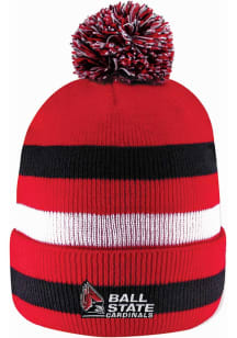 LogoFit Ball State Cardinals Red Primetime Striped Pom Mens Knit Hat
