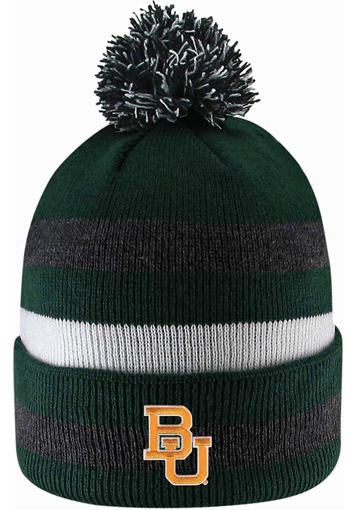 LogoFit Baylor Bears Green Primetime Striped Pom Mens Knit Hat