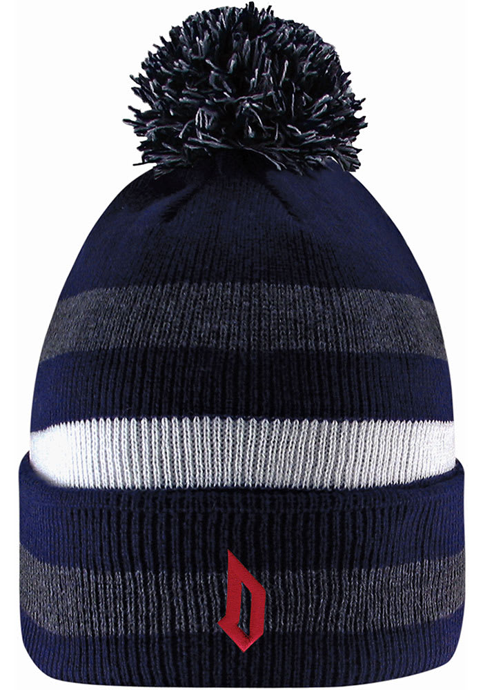 LogoFit Duquesne Dukes Navy Blue Primetime Striped Pom Mens Knit Hat