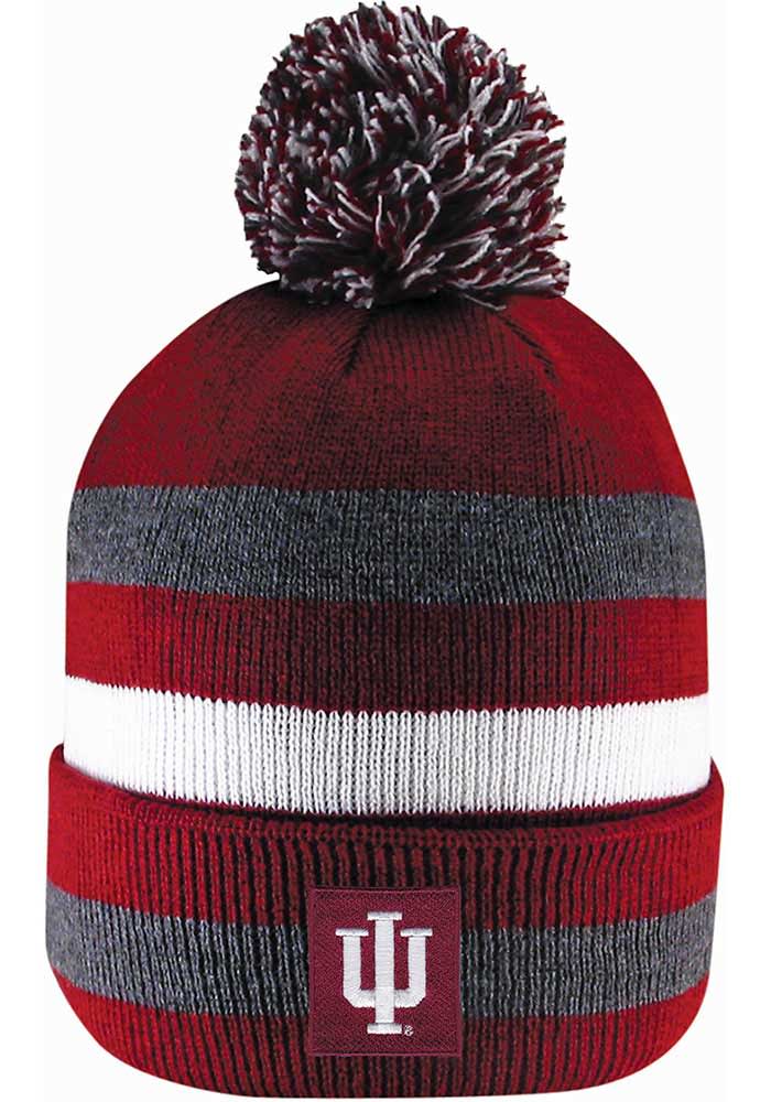 LogoFit Indiana Hoosiers Cardinal Primetime Striped Pom Mens Knit Hat