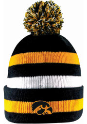 LogoFit Iowa Hawkeyes Black Primetime Striped Pom Mens Knit Hat