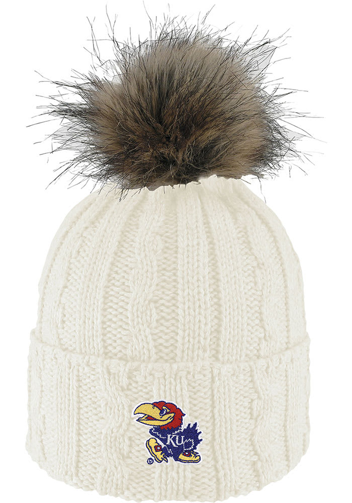 LogoFit Kansas Jayhawks White Alps Pom Womens Knit Hat