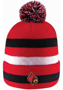 LogoFit Louisville Cardinals Red Primetime Striped Pom Design Mens Knit Hat