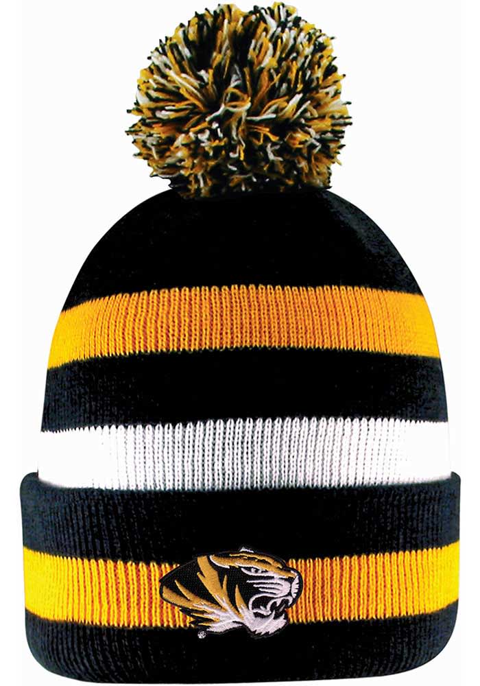 LogoFit Missouri Tigers Black Primetime Striped Pom Mens Knit Hat
