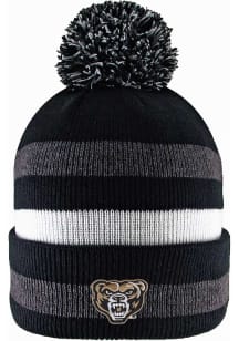 LogoFit Oakland University Golden Grizzlies Black Primetime Striped Pom Mens Knit Hat