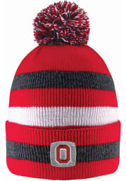 LogoFit Ohio State Buckeyes Red Primetime Striped Pom Mens Knit Hat