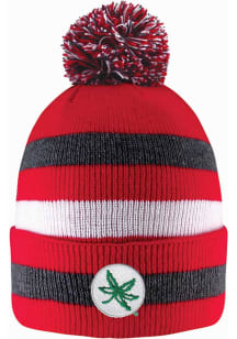 LogoFit Ohio State Buckeyes Red Primetime Striped Pom Mens Knit Hat
