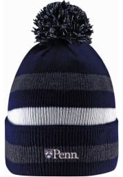LogoFit Pennsylvania Quakers Navy Blue Primetime Striped Pom Mens Knit Hat