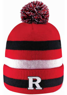 Rutgers Scarlet Knights LogoFit Primetime Striped Pom Mens Knit Hat - Red