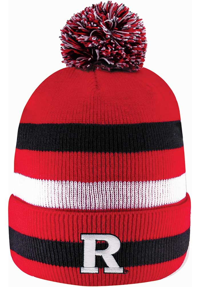 LogoFit Rutgers Scarlet Knights Red Primetime Striped Pom Mens Knit Hat