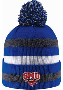 LogoFit SMU Mustangs Blue Primetime Striped Pom Mens Knit Hat