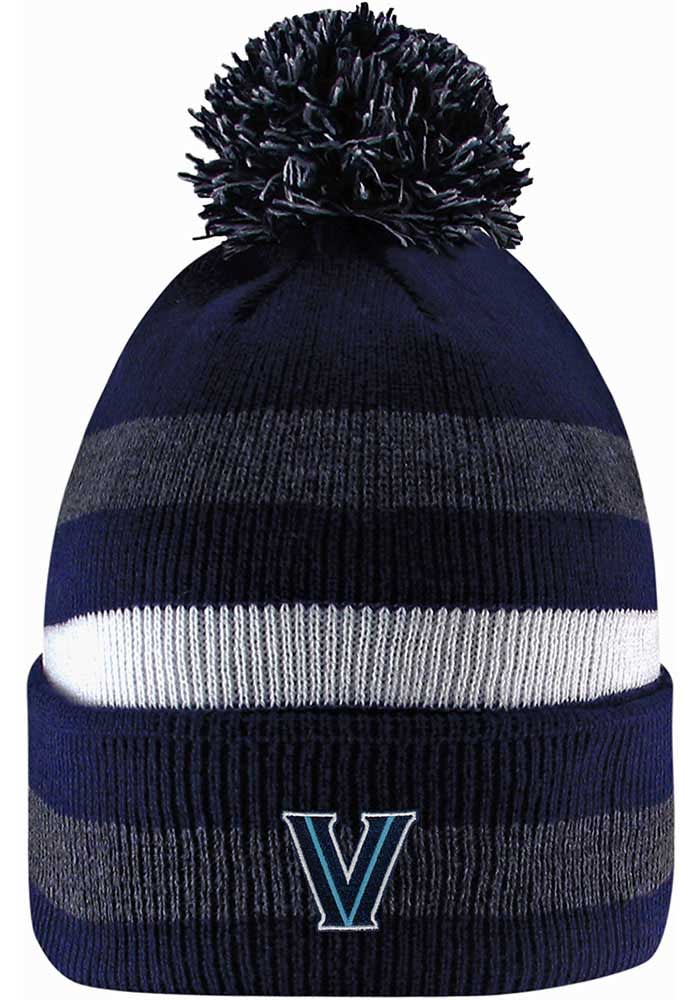 LogoFit Villanova Wildcats Navy Blue Primetime Striped Pom Mens Knit Hat