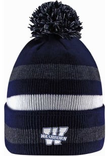 LogoFit Washburn Ichabods Navy Blue Primetime Striped Pom Mens Knit Hat