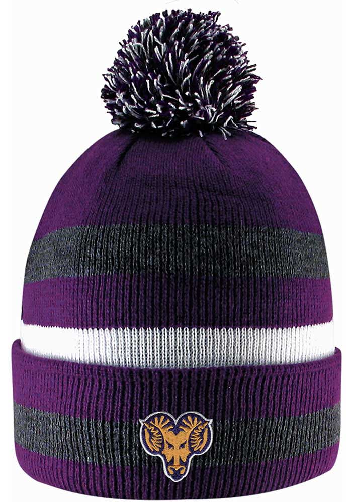 LogoFit West Chester Golden Rams Purple Primetime Striped Pom Mens Knit Hat