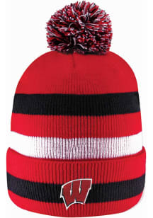 Wisconsin Badgers LogoFit Primetime Striped Pom Mens Knit Hat - Red