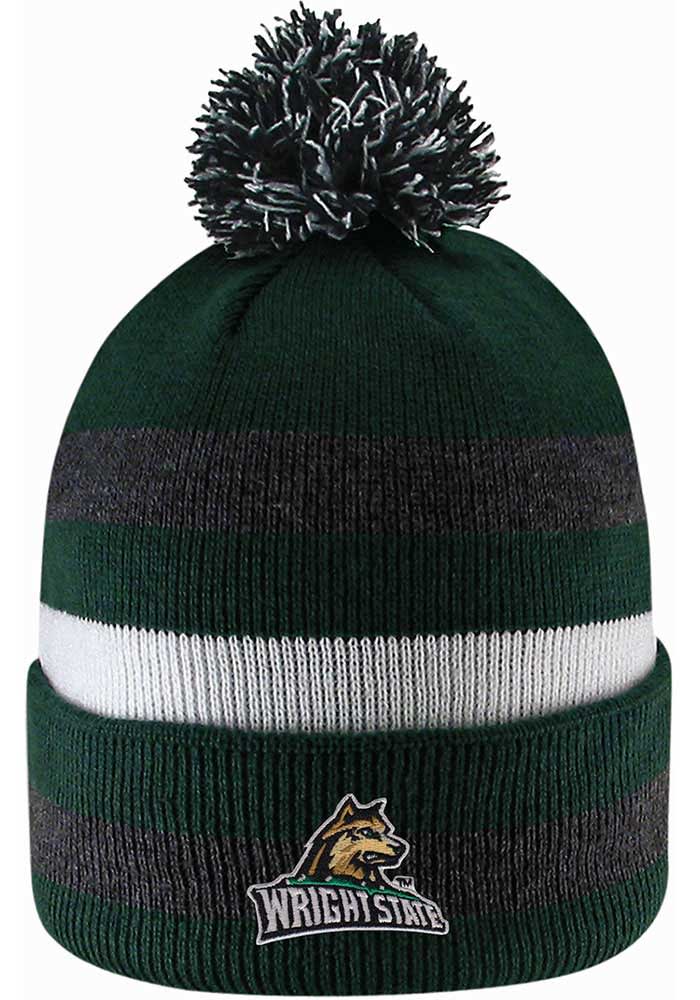 LogoFit Wright State Raiders Green Primetime Striped Pom Mens Knit Hat
