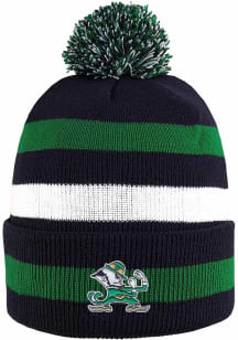 LogoFit Notre Dame Fighting Irish Navy Blue Primetime Striped Pom Mens Knit Hat