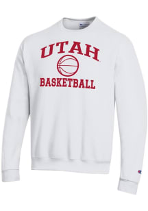 Champion Utah Utes Mens White Basketball Powerblend Long Sleeve Crew Sweatshirt
