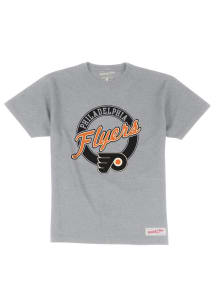 Mitchell and Ness Philadelphia Flyers Grey Circle Logo Short Sleeve Fashion T Shirt