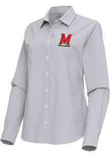 Womens Maryland Terrapins Ash Antigua Porter Long Sleeve Dress Shirt