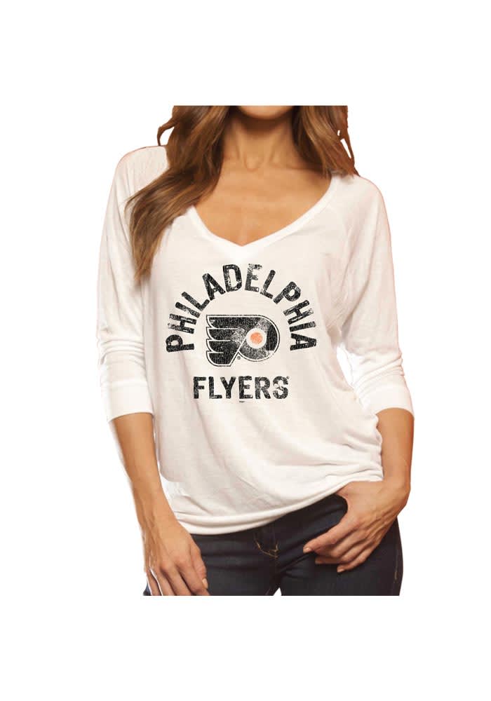 Original Retro Brand Philadelphia Flyers Womens White Viscose 3/4 Long Sleeve T-Shirt