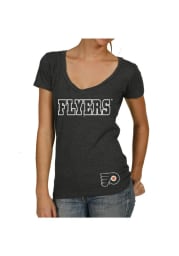 Original Retro Brand Philadelphia Flyers Womens Black V-Neck V-Neck T-Shirt