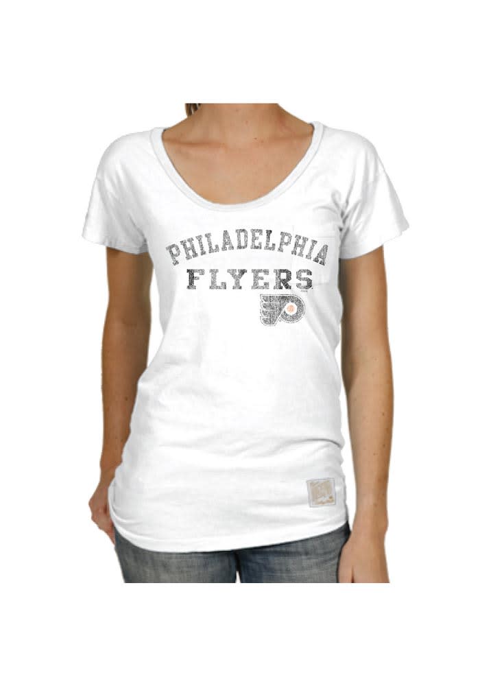 Original Retro Brand Philadelphia Flyers Womens White Pocket Crew Scoop T-Shirt