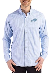 Cutter and Buck Buffalo Bills Mens Light Blue Mono Gingham LS Woven Long Sleeve Dress Shirt