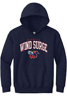 Summit Sportswear Wichita Wind Surge Youth Navy Blue Arch Mascot Long Sleeve Hoodie