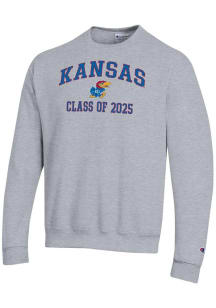 Champion Kansas Jayhawks Mens Grey Class of 2025 Text Powerblend Long Sleeve Crew Sweatshirt