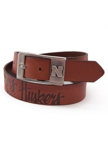 Leather Brandish Nebraska Cornhuskers Mens Belt - Brown