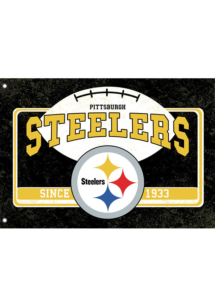 Pittsburgh Steelers 3x5 ft Linen Estate Black Silk Screen Grommet Flag
