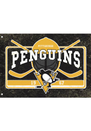 Pittsburgh Penguins 3x5 ft Linen Estate Black Silk Screen Grommet Flag