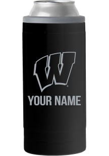 Black Wisconsin Badgers Personalized 12 oz Slim Can Stainless Steel Coolie