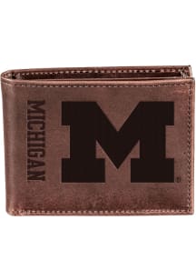 Leather Michigan Wolverines Mens Bifold Wallet - Brown