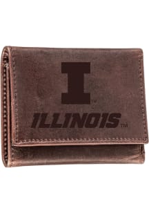 Leather Illinois Fighting Illini Mens Trifold Wallet - Brown
