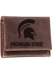 Leather Staple Michigan State Spartans Mens Trifold Wallet - Brown