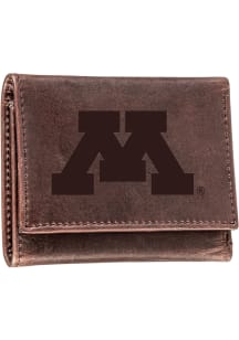 Leather Minnesota Golden Gophers Mens Trifold Wallet - Brown